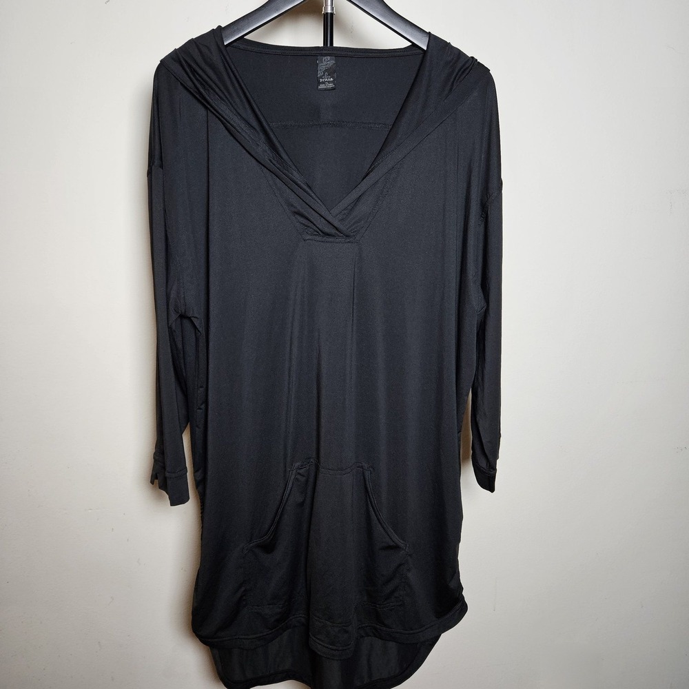 prAna Black Lightweight Hooded Pullover Tunic Sweatshirt Dress XL Athleisure